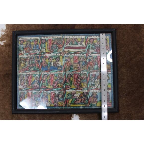 Vintage Ethiopian Biblical Religious Story Painting African Folk Art 15” x 19” - Picture 16 of 16